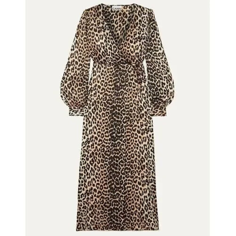 Ganni Silk Leopard Print Dress